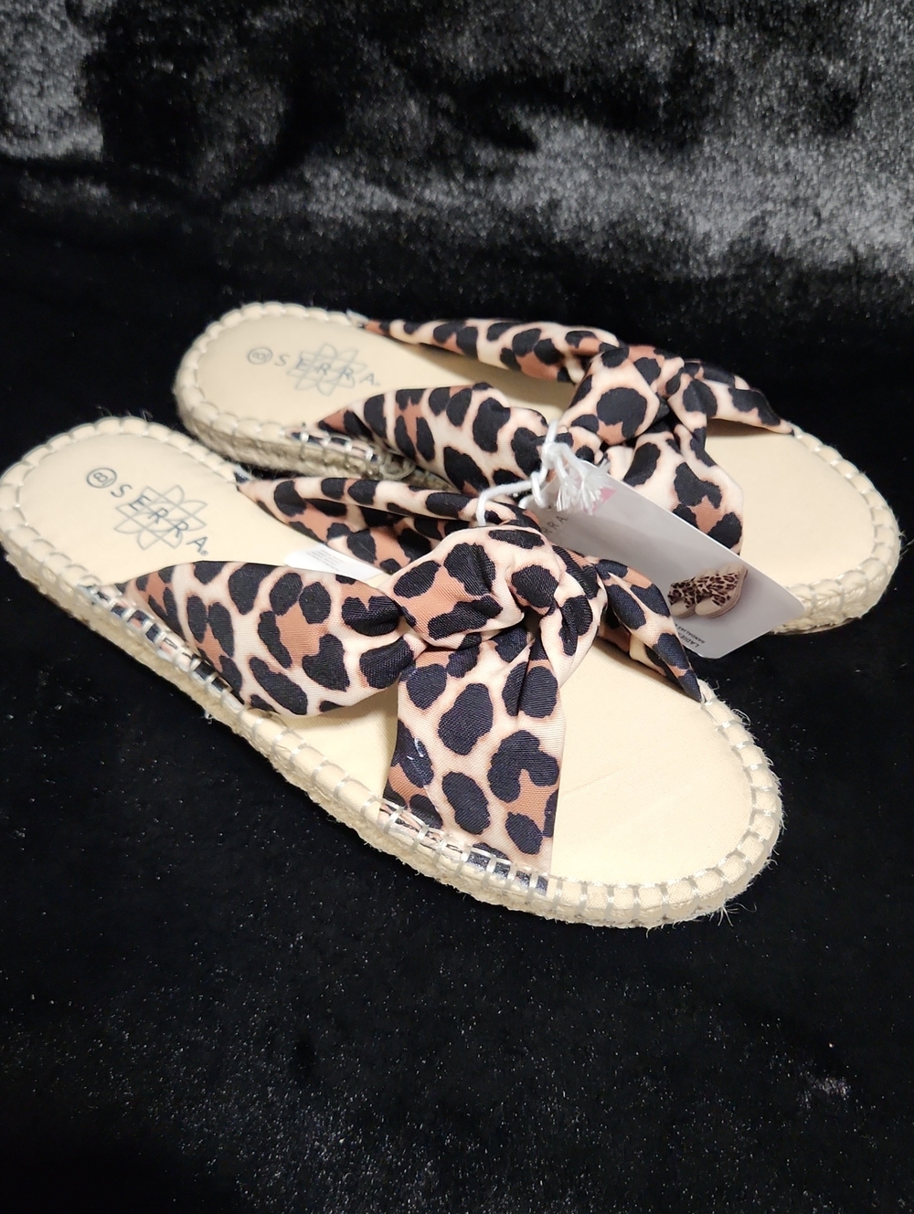Serra Leopard Print Knot Slide Espadrille Sandals - Black and Tan Size 8 NWT